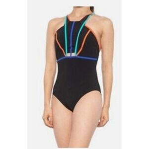 GOTTEX Black Multi High Neck  One Piece SWIMSUIT Bathing Suit Womens Size 14